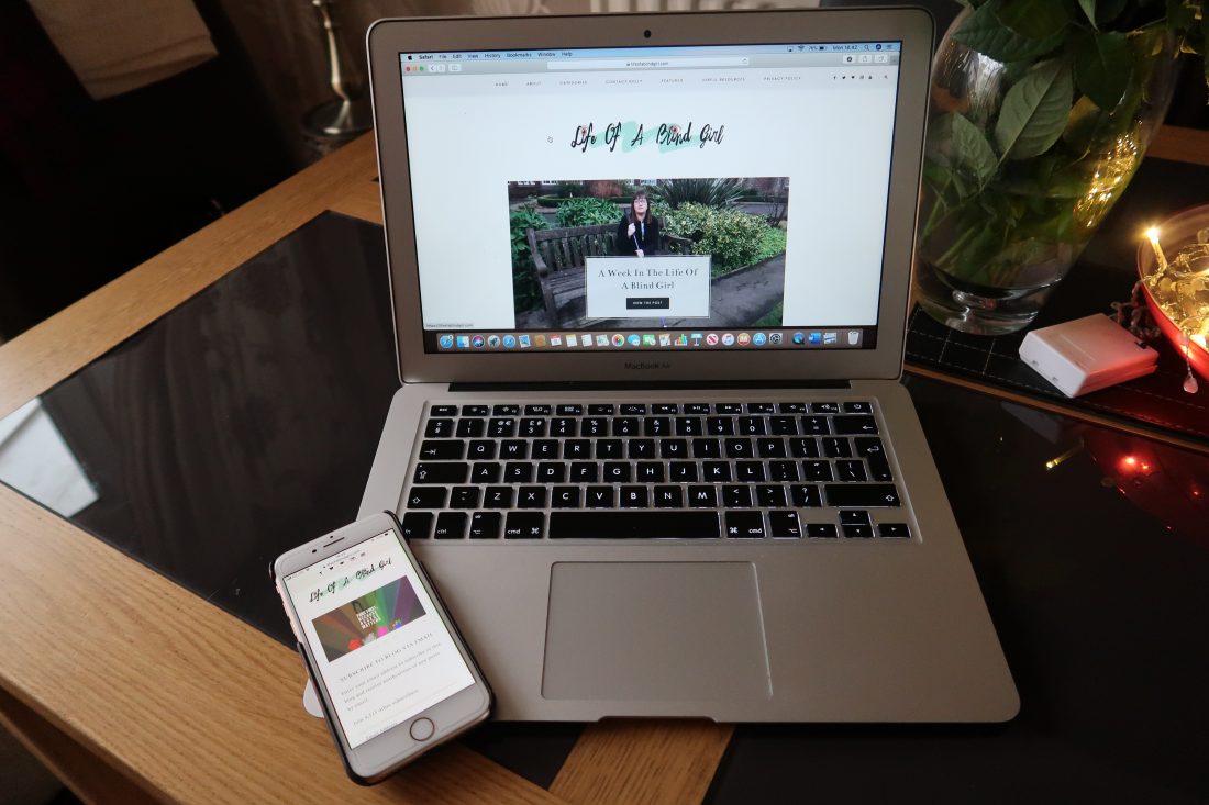 Laptop on a table showing the Life Of A Blind Girl blog